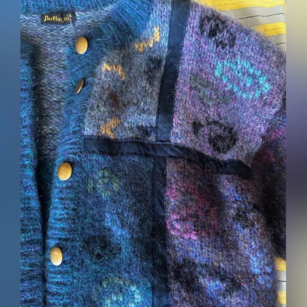 Multicolor Argentina Wool Patchwork Cardigan - Bl… - image 3